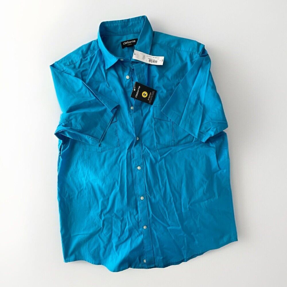 Liz Claiborne Men’s Size LT Blue Carnival Stretch Button Up Short Sleeve Shirt